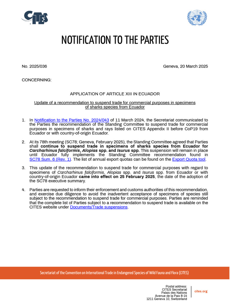 CITES Trade Suspension Update for Ecuador | PDF | Cites