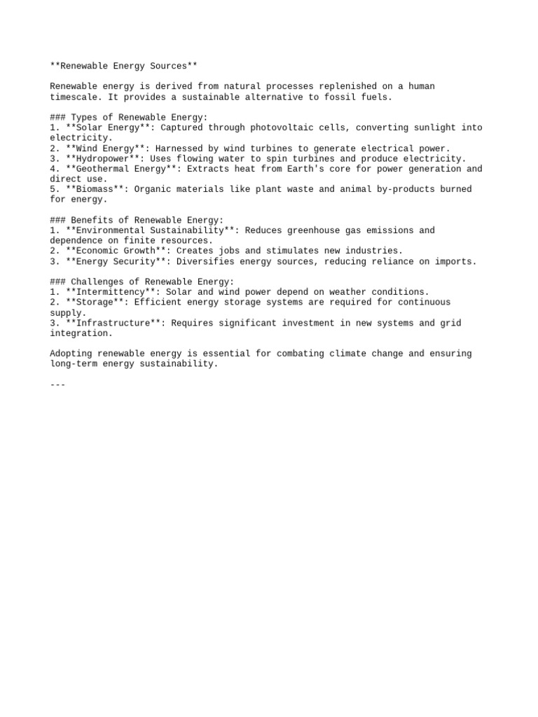 Renewable Energy Sources | PDF