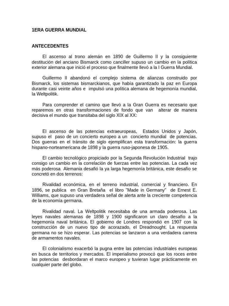 Causas y Consecuencias de la I Guerra Mundial | PDF | Austria Hungría ...