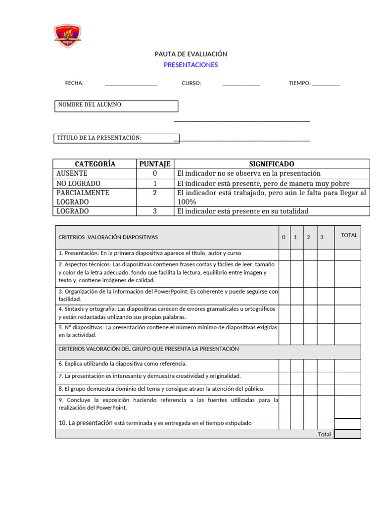 Pauta de Evaluación para Presentaciones | PDF