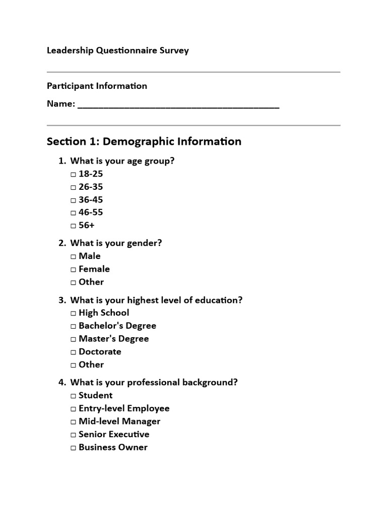 Leadership Effectiveness Survey Questionnaire | PDF | Leadership ...