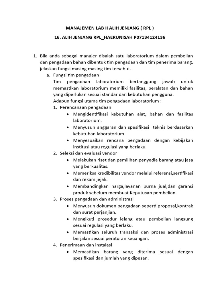 Fungsi Tim Pengadaan dan Penerimaan Lab | PDF