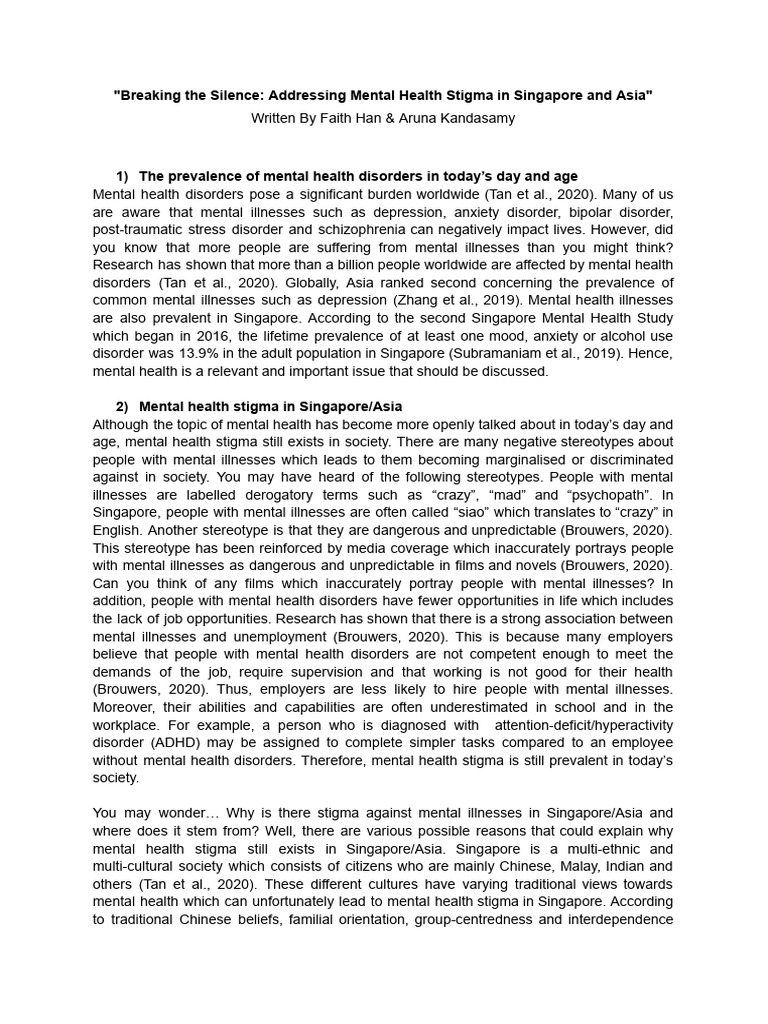 Combatting Mental Health Stigma in Singapore | PDF | Mental Disorder ...