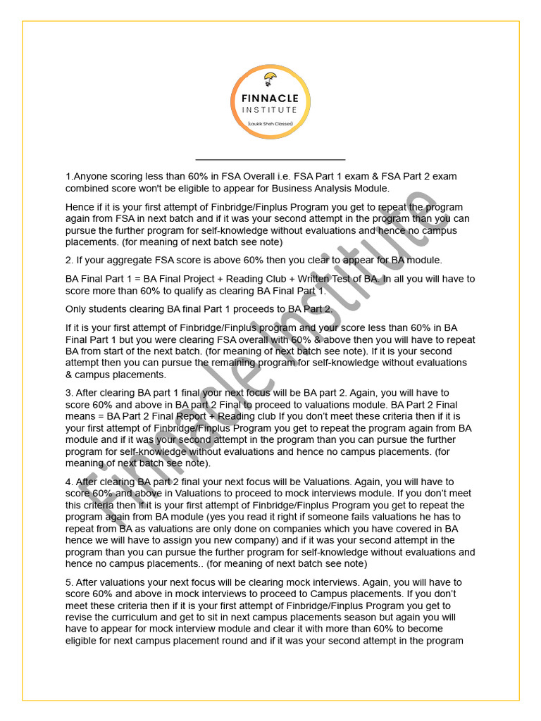 Finbridge Program Eligibility Criteria | PDF
