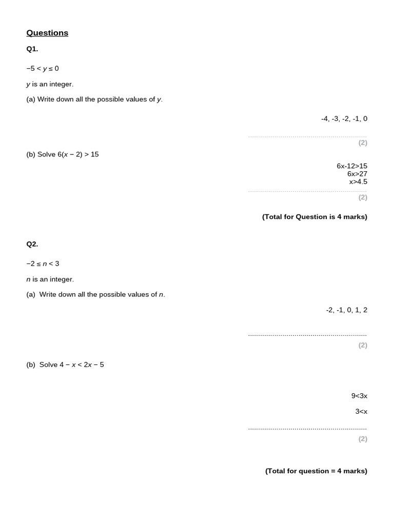 Greatest Integer Solutions in Inequalities | PDF | Mathematics ...