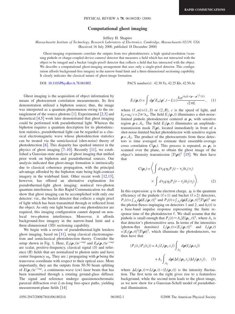 Single-Pixel Ghost Imaging Techniques | PDF | Coherence (Physics ...