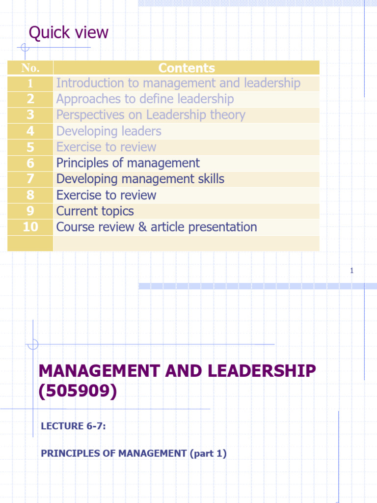 Management and Leadership Principles Guide | PDF | Organizational ...