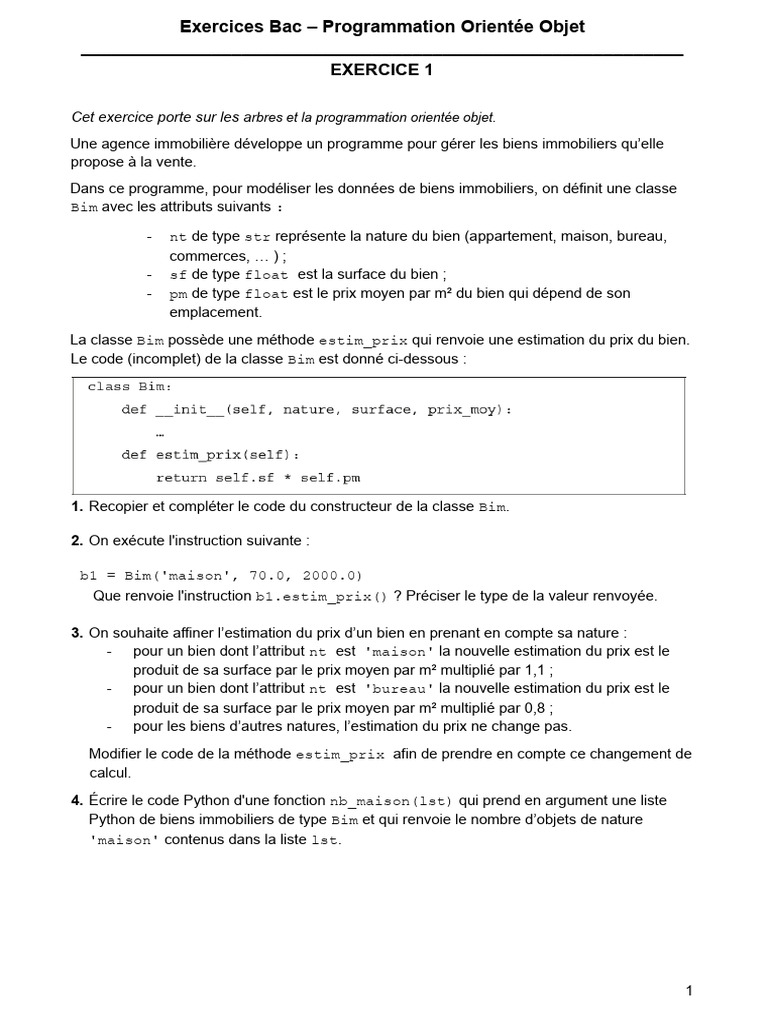Exercices POO Python pour Bac | PDF | Programmation informatique ...