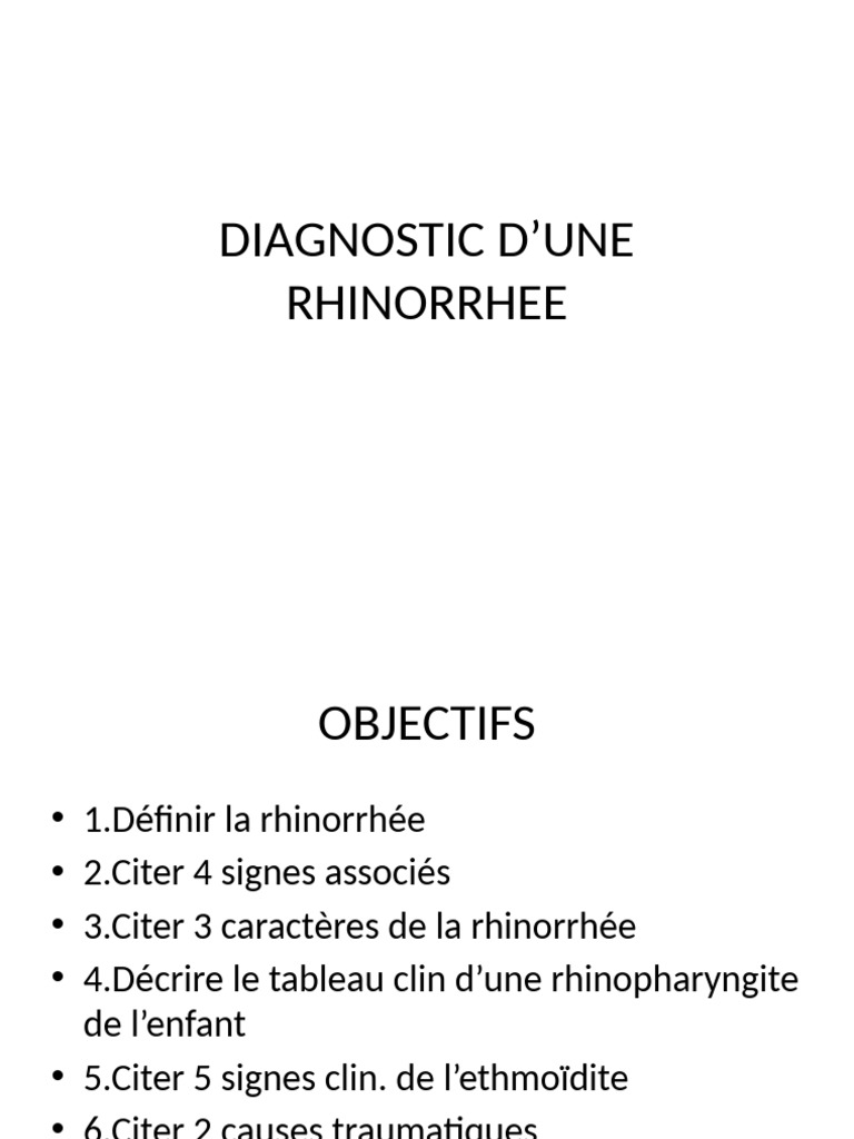 Diagnostic de la Rhinorrhée | PDF | Médecine clinique ...