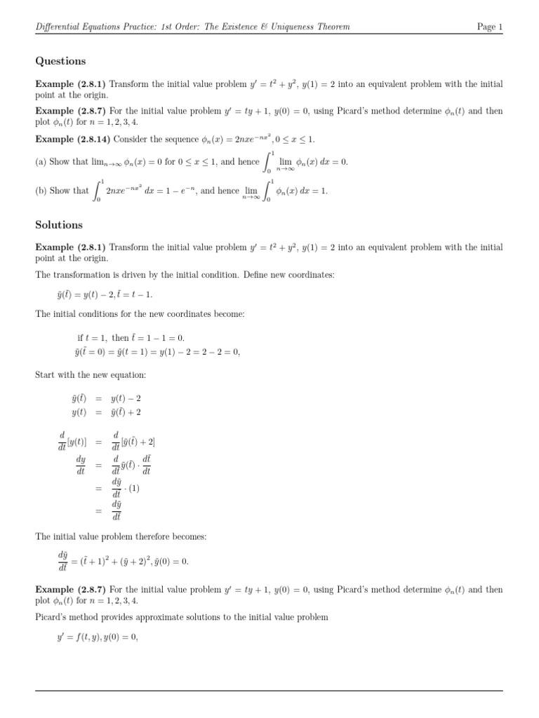 1 ST Order The Existence Uniqueness Theorem | PDF | Mathematical ...