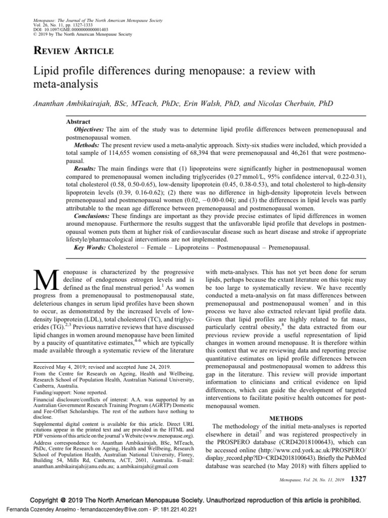 Lipid Profile Changes in Menopause | PDF | Menopause | High Density ...