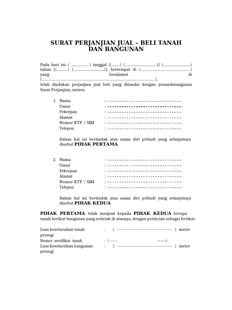 Surat Perjanjian Jual Beli Tanah dan Bangunan | PDF
