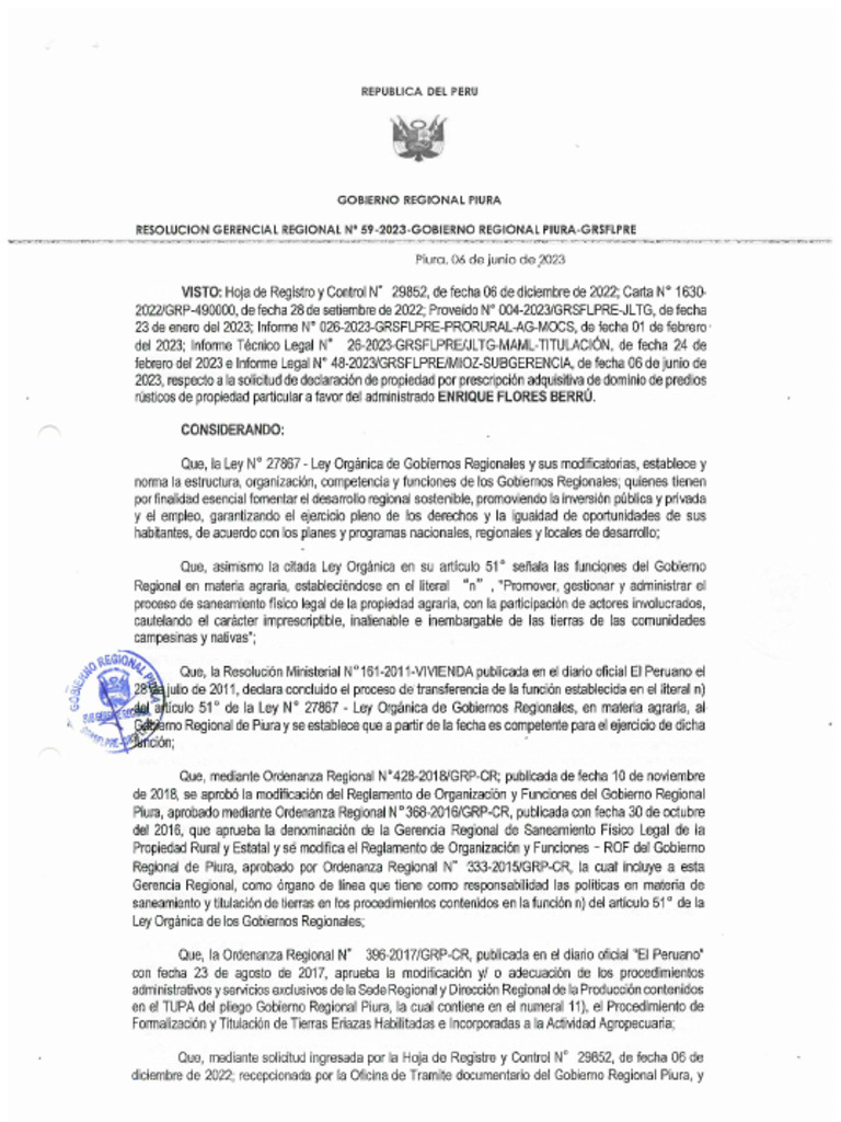 Resolucion Gerencial Regional N°059-2023 Gobierno Regional de Piura ...