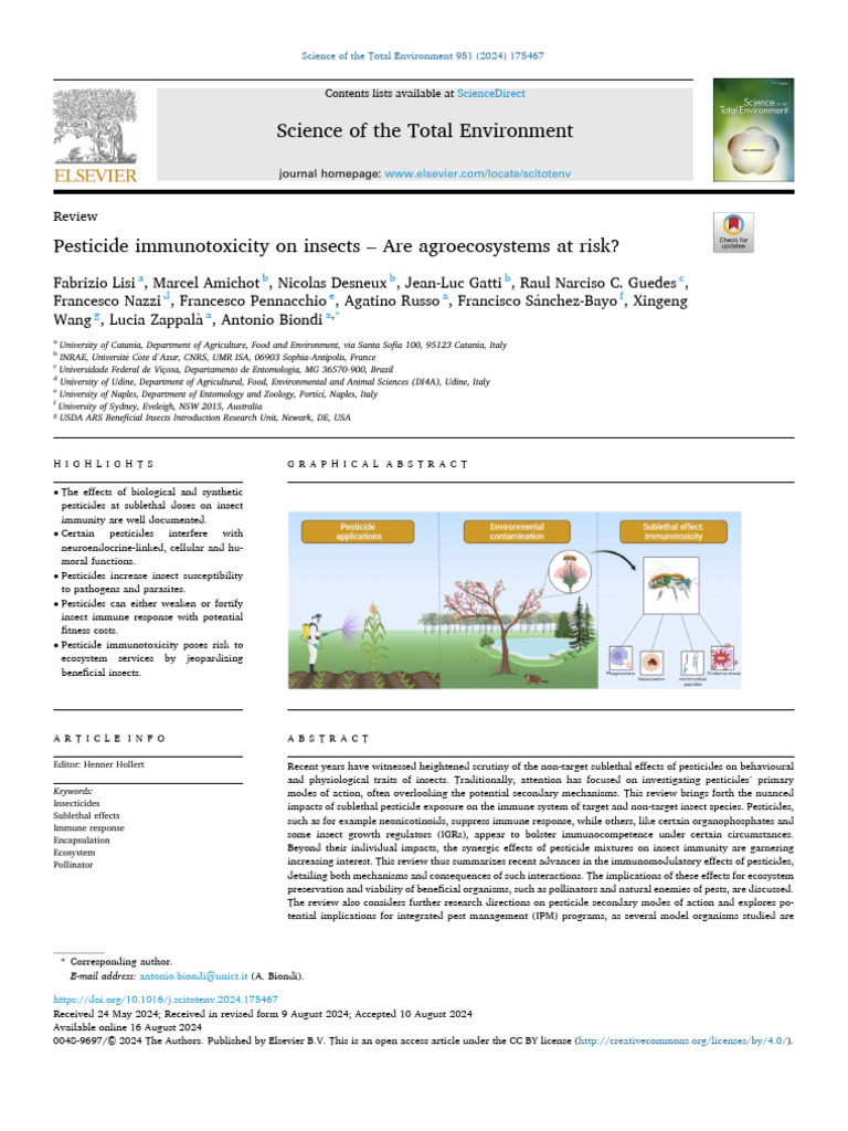 Pesticide Immunotoxity On Insects Are Agroecosistems at Risk by Lisi Et ...