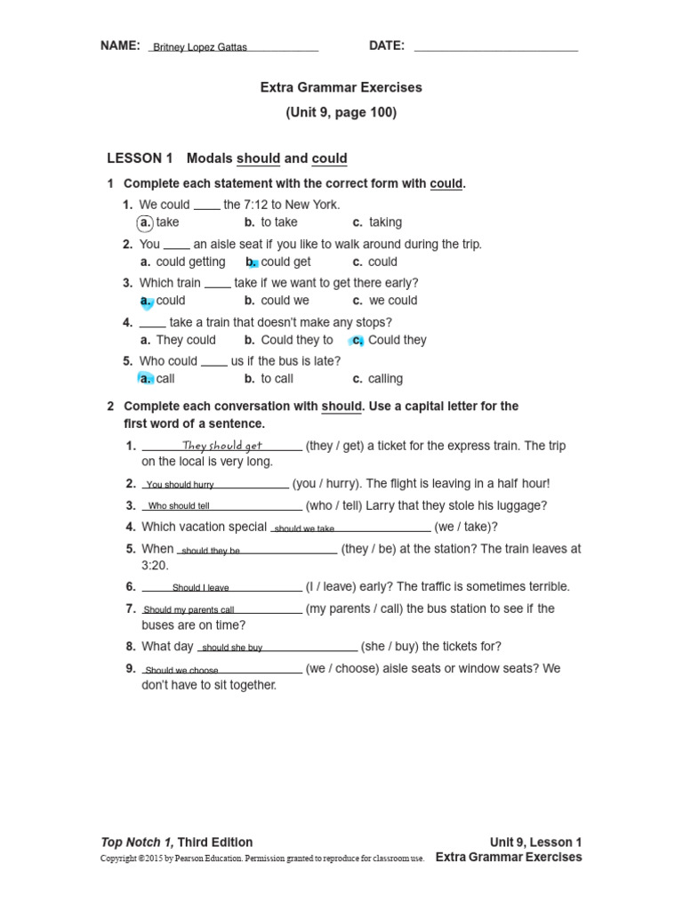 Extra Grammar Exercises: Modals | PDF
