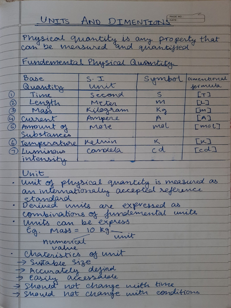 Units and Dimensions Annie Ma'Am Notes | PDF