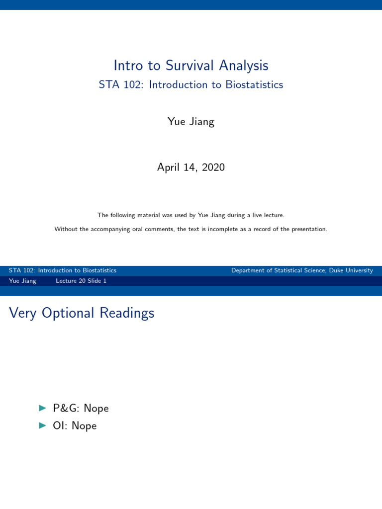 Intro to Survival Analysis Techniques | PDF | Statistics | Biostatistics