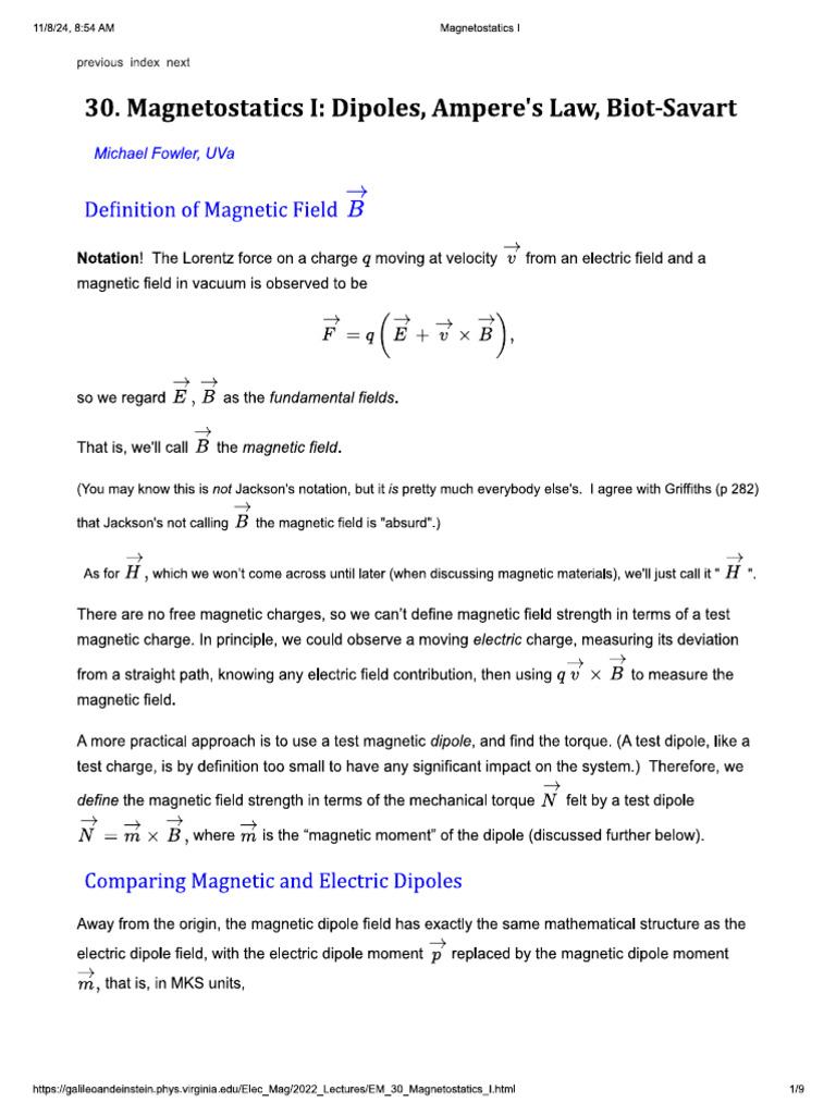 Magneto Statics 1 | PDF