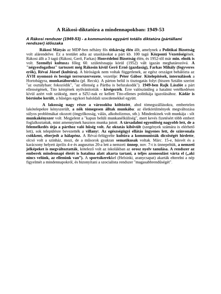 Rákosi - Mindennapok | PDF