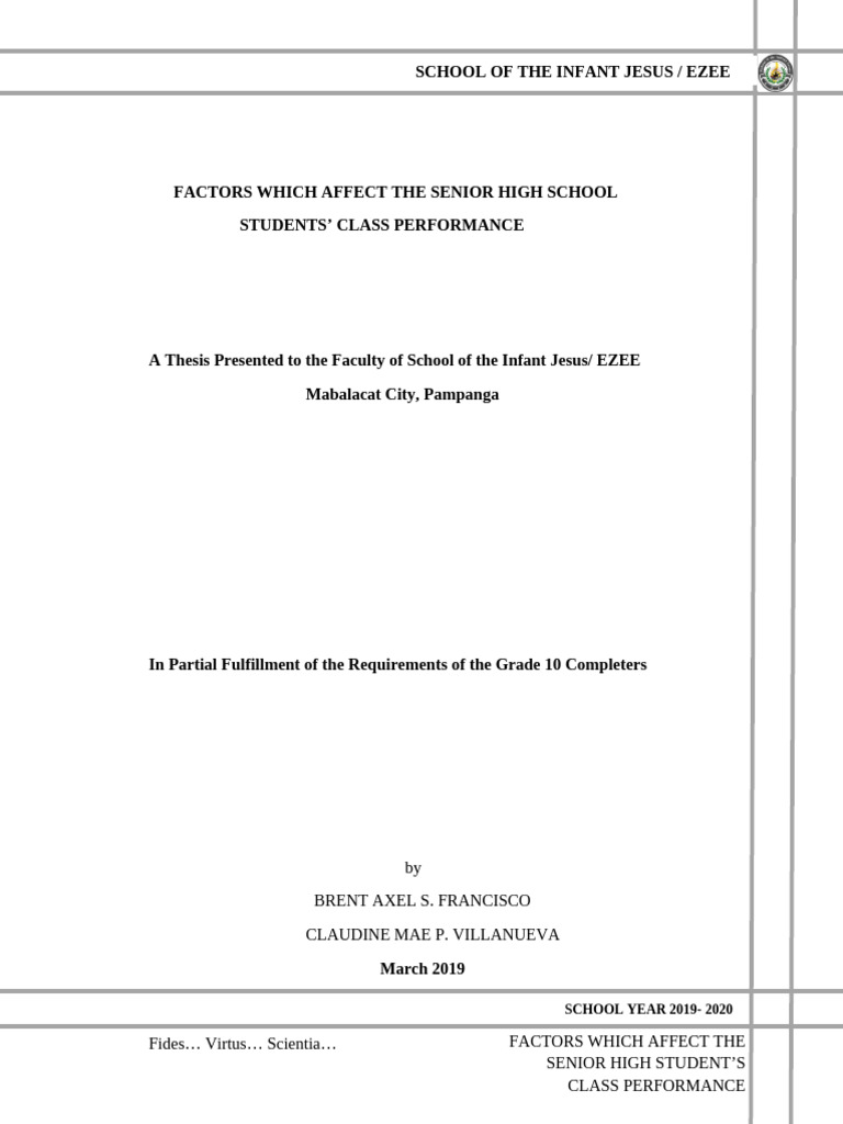 Factors Which Affect The Senior High School Students' Class Performance ...