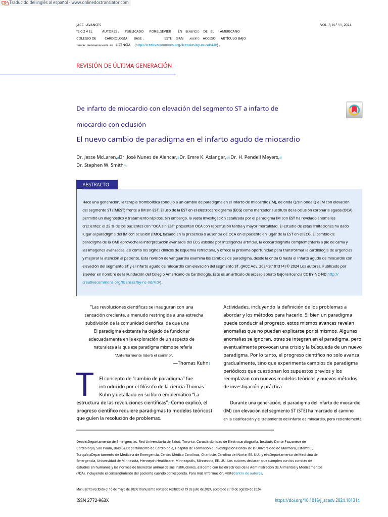 De Infarto de Miocardio Con Elevación Del Segmento ST A Infarto de ...