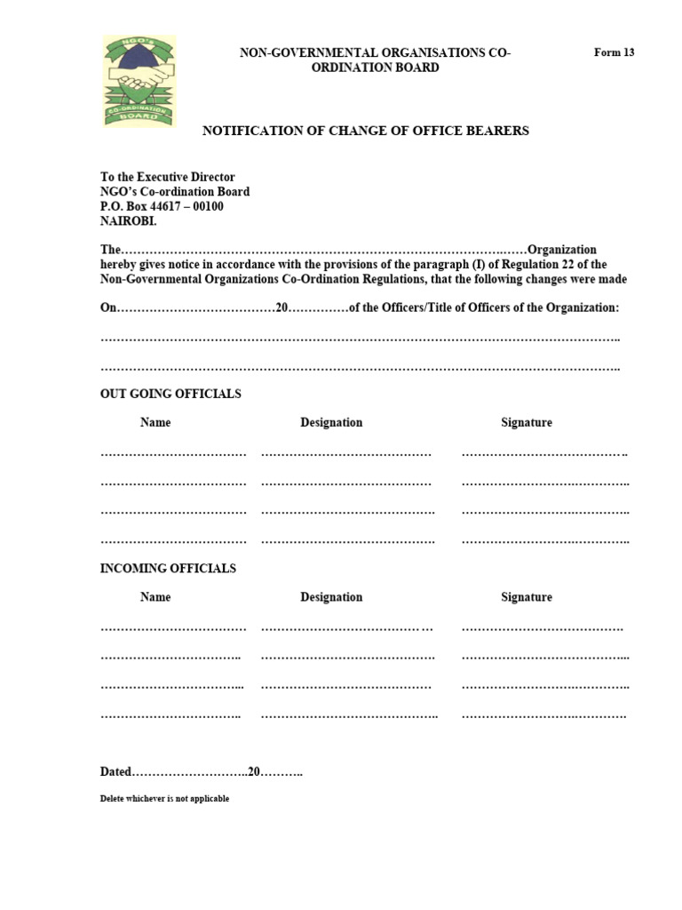 Form 13: Change of Office Bearers | PDF