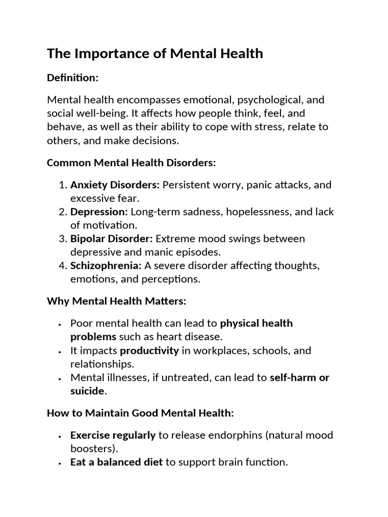 The Importance of Mental Health | PDF