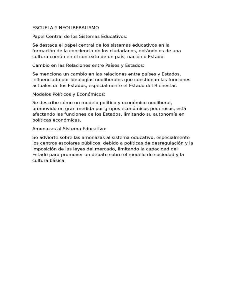 Neoliberalismo y Educación: Impactos y Retos | PDF