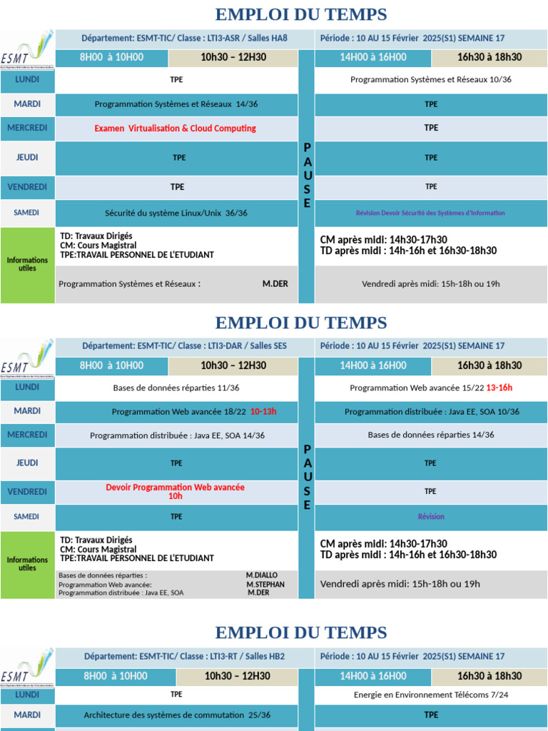 Emploi du Temps LTI3 Février 2025 | PDF | Technologies de l'information ...