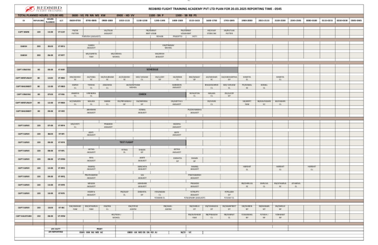 VT-RFZ Flight Schedule Plan | PDF