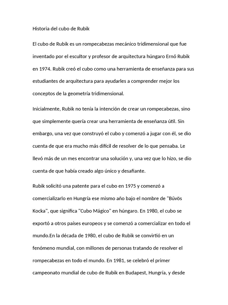 Primer cubo de Rubik: historia y origen | PDF