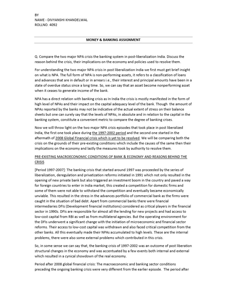 Assignment Money and Banking | PDF | Banks | Inflation