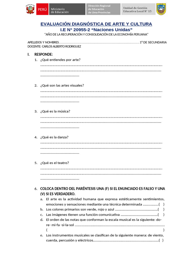 Evaluación de Arte y Cultura en Secundaria | PDF | Ritmo | Bailes