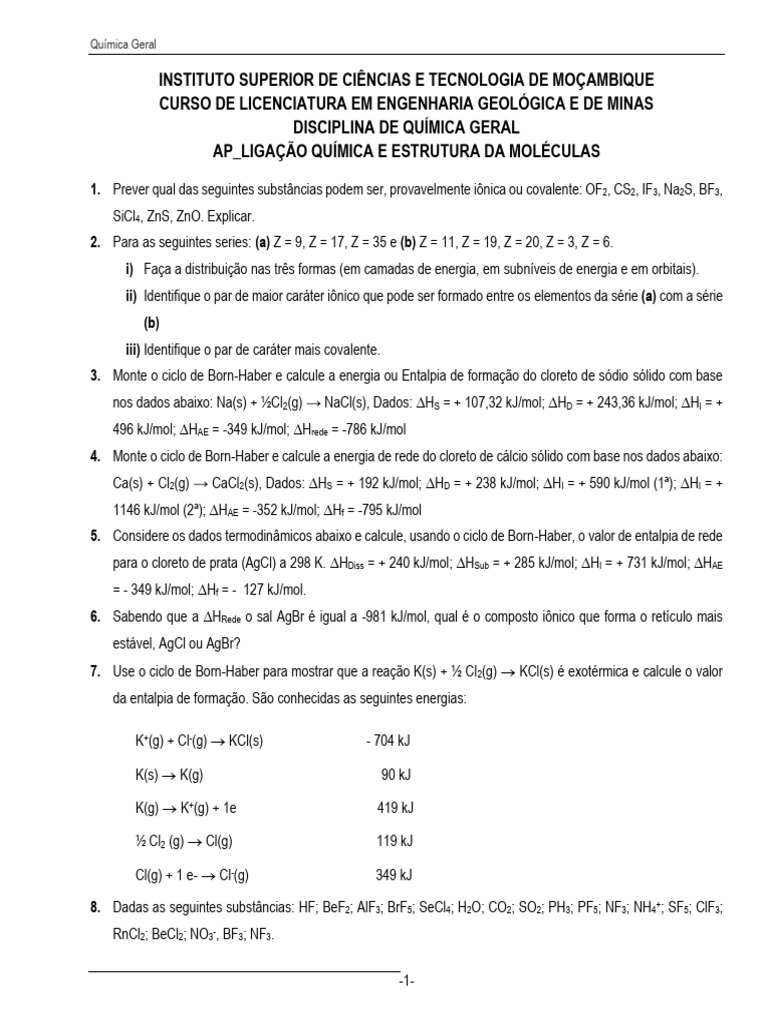 Ap3 - Ligação Química e Estrutura Da Moléculas | PDF | Química | Entalpia