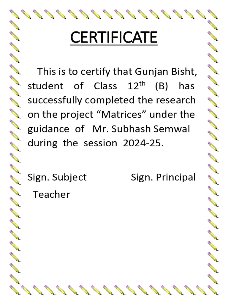 Class 12 Project Completion Certificate | PDF