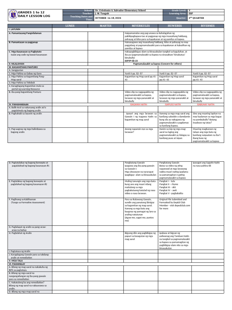 DLL - Esp 5 - Q2 - W2 | PDF