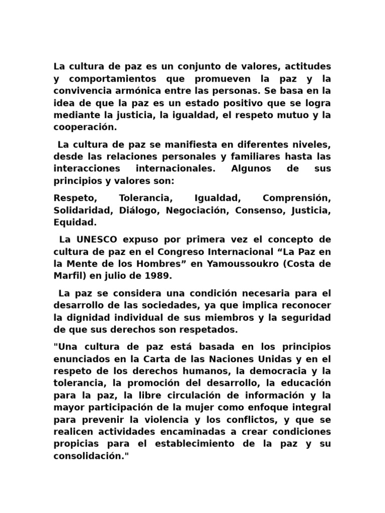 Cultura de la Paz: Valores y Principios | PDF