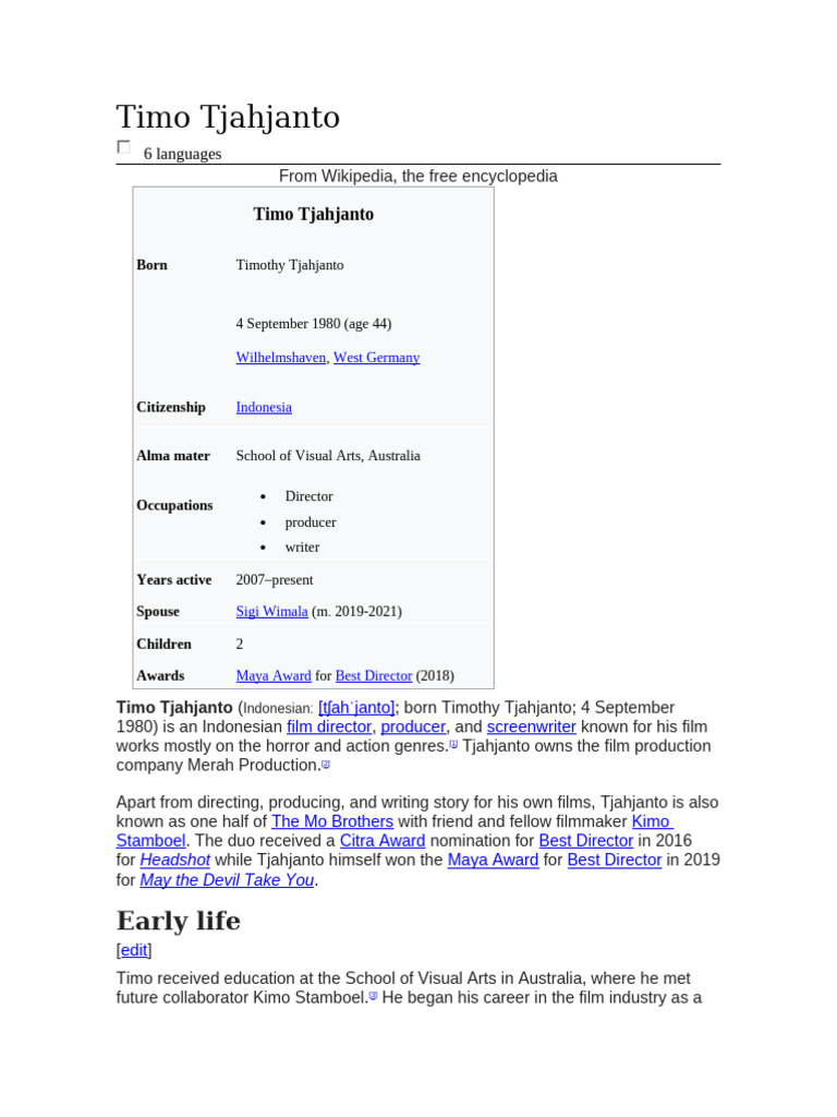 Timo Tjahjanto: Indonesian Film Director | PDF