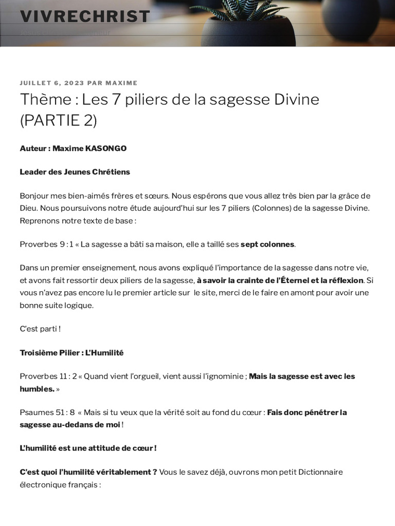 Les 7 Piliers de la Sagesse Divine | PDF | Dieu | Humilité