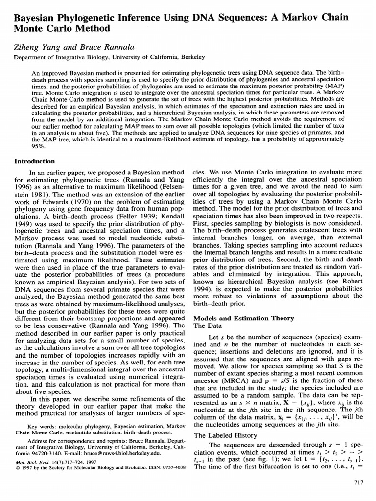 Yang Rannala, 1997 | PDF | Bayesian Inference | Monte Carlo Method