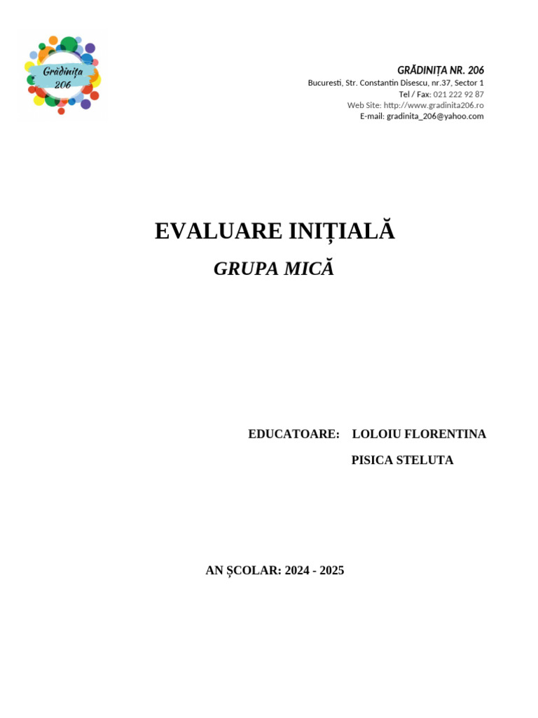 Evaluare - Initiala-Model Grupa Mica | PDF