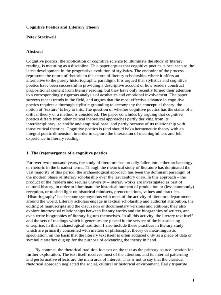 Cognitive Poetics in Literary Studies | PDF | Linguistics | Theory