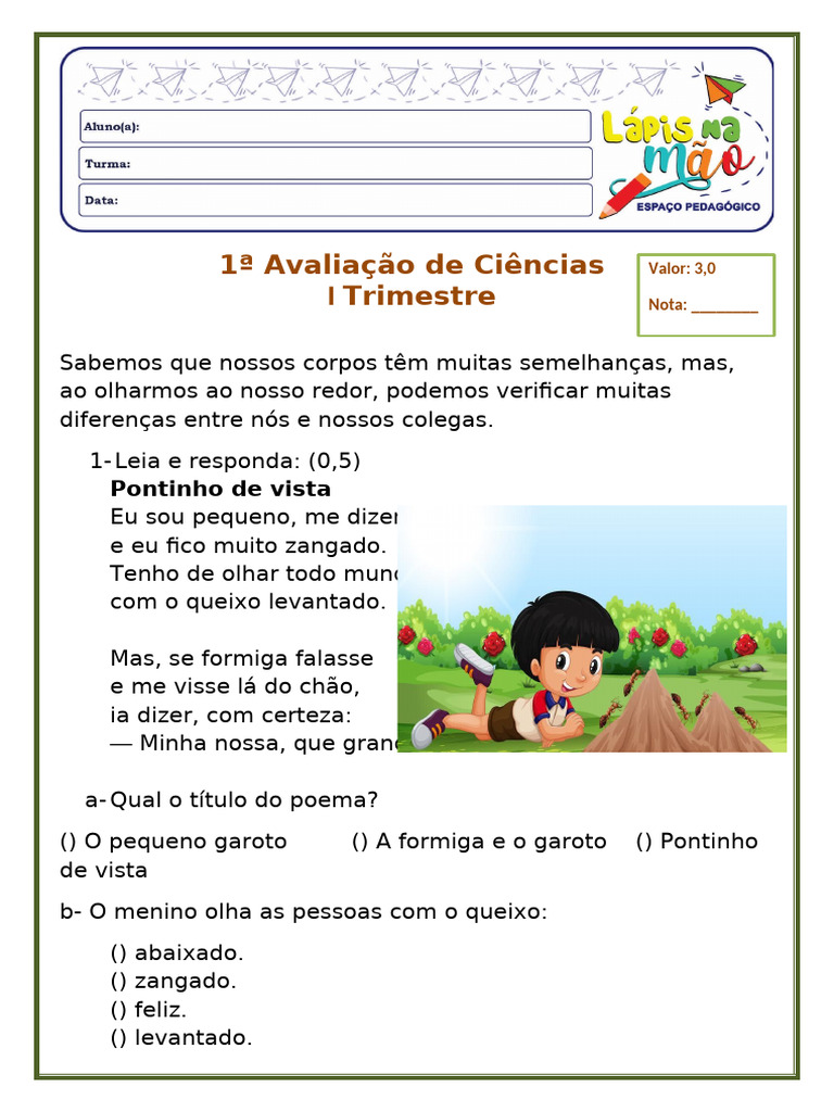 1 Avaliacão I de Ciencias 2025 | PDF