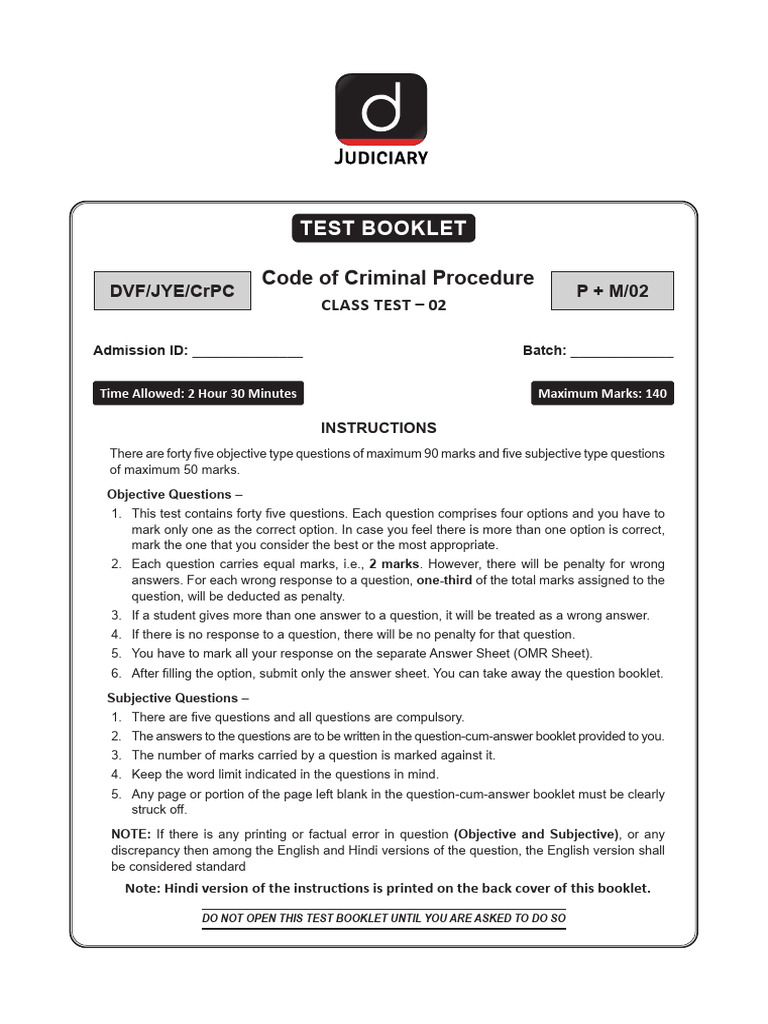 Class Test - 2 CRPC - Pre & Mains Question (Hindi & English) - 1 | PDF ...