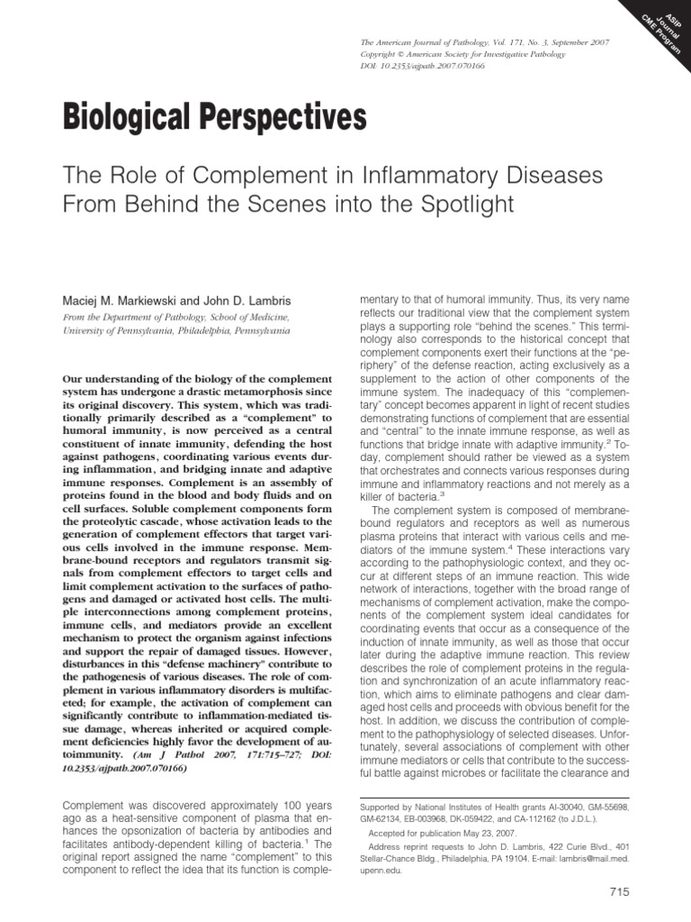 The Role of Complement in Inflammatory Diseases | PDF | Complement ...