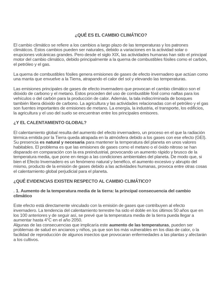 Impacto del Cambio Climático Global | PDF | Gases de efecto invernadero ...