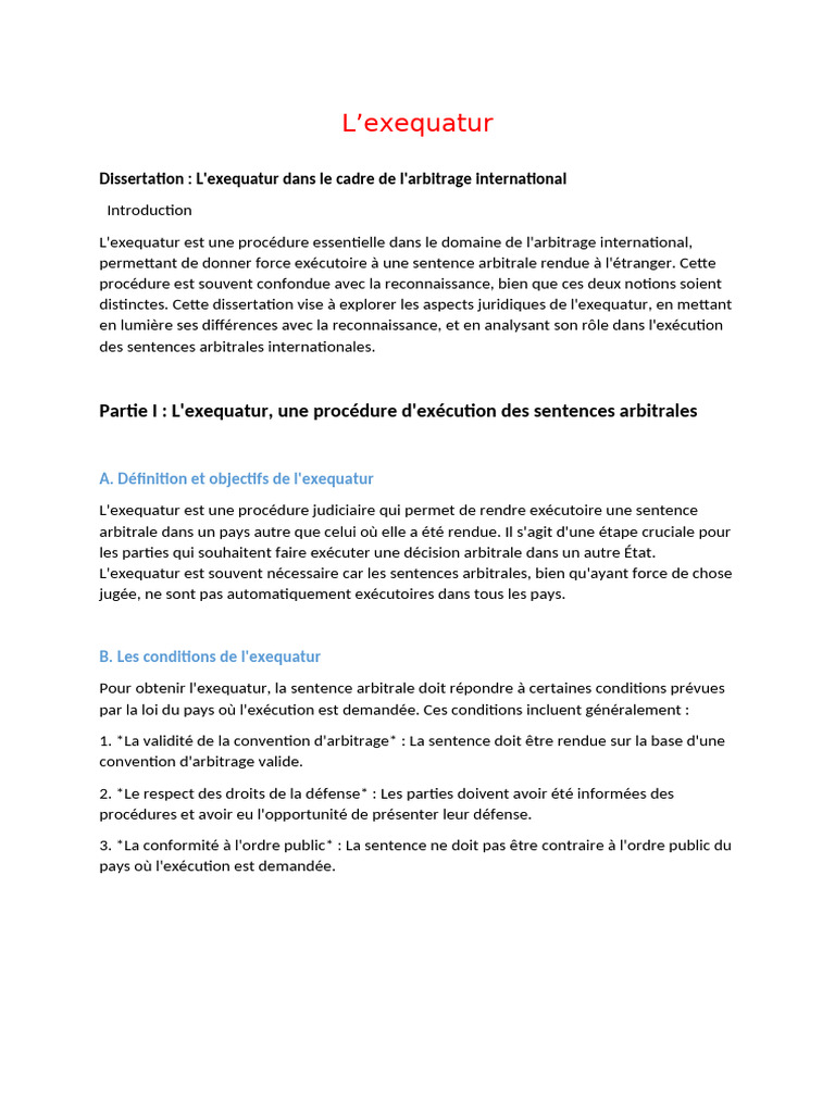 L'Exequatur en Arbitrage International | PDF | Arbitrage | Justice