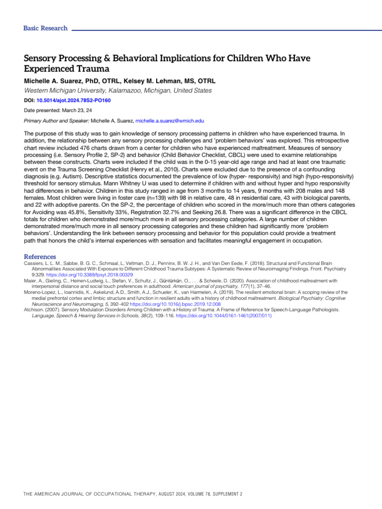 Sensory Processing Exteriorising Behaviour Trauma | PDF | Psychological ...
