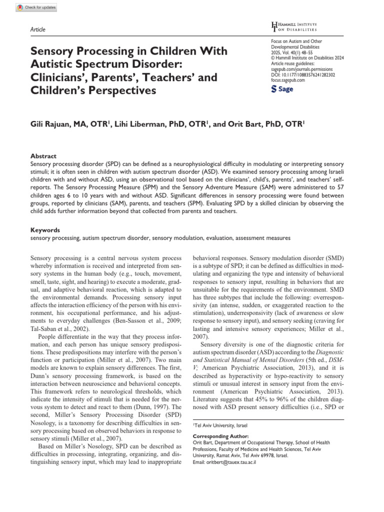 Sensory Processing in Autism Spectrum Disorder | PDF | Autism | Sensory ...
