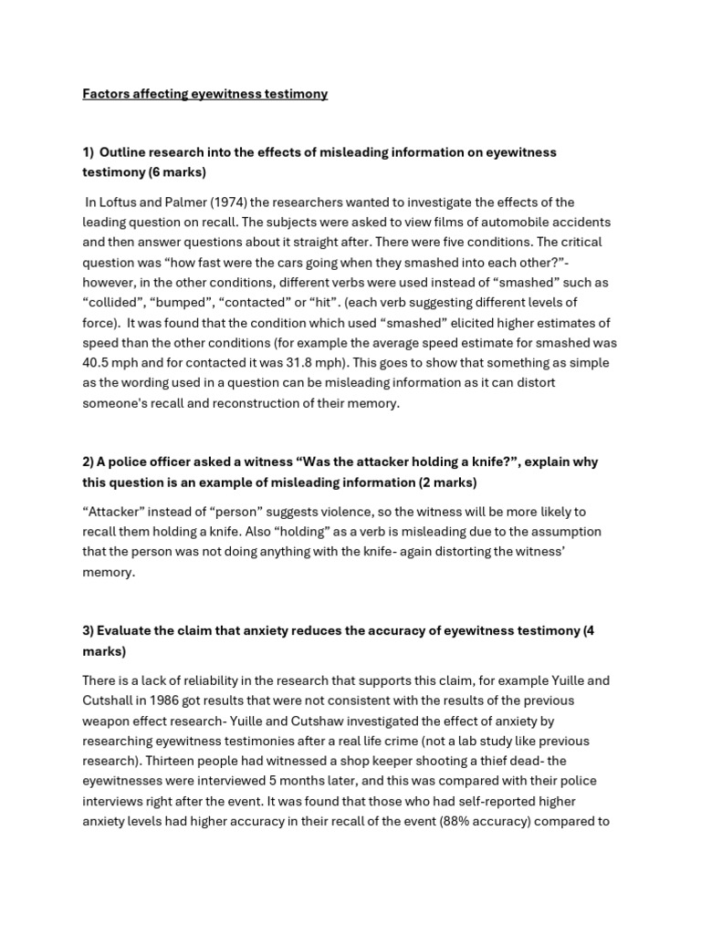 Impact of Anxiety on Eyewitness Accuracy | PDF | Witness | Behavioural ...